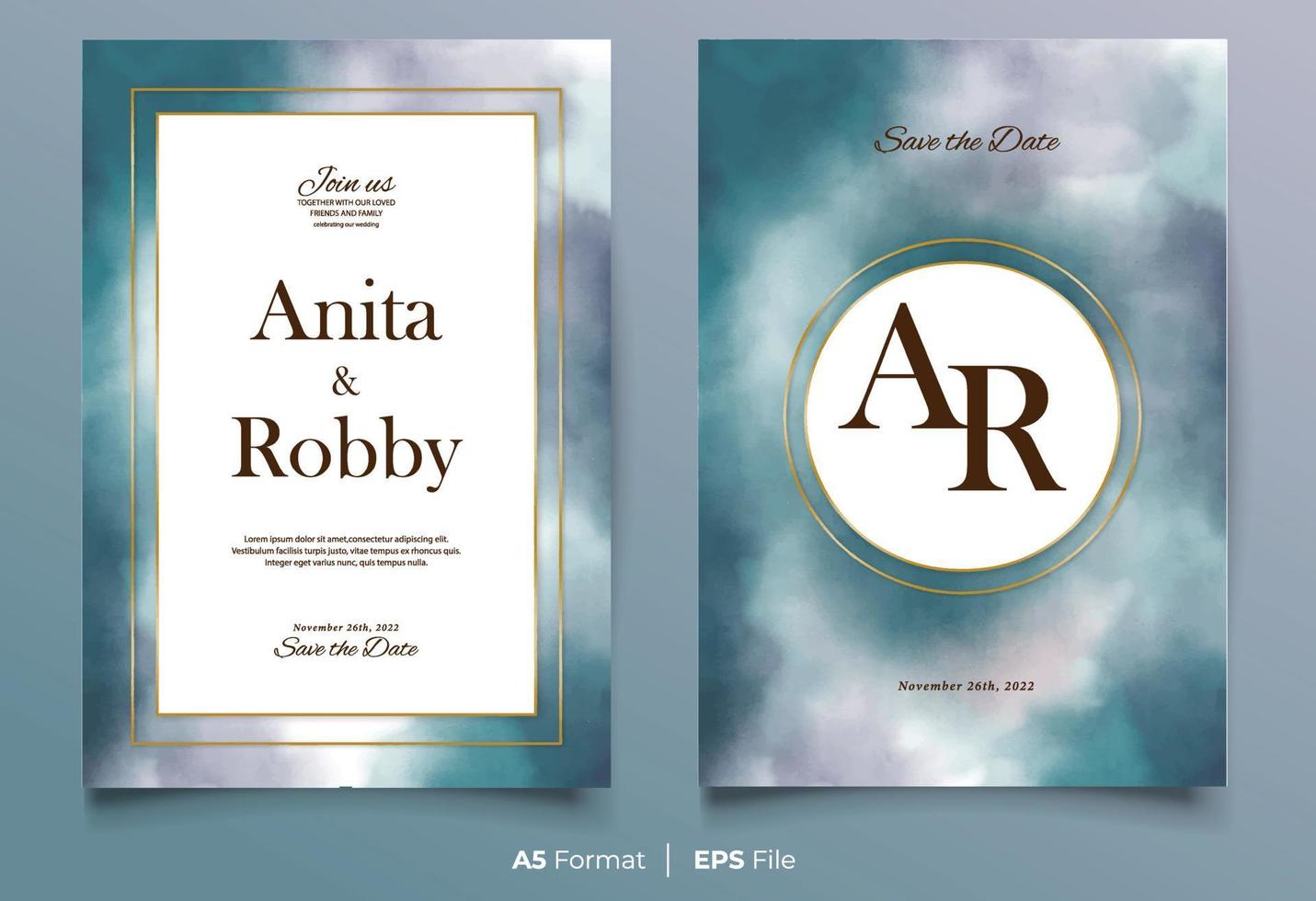 Simple watercolor wedding invitation vector