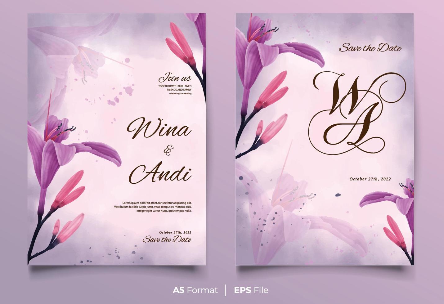 Watercolor wedding invitation with colorful flower ornament vector