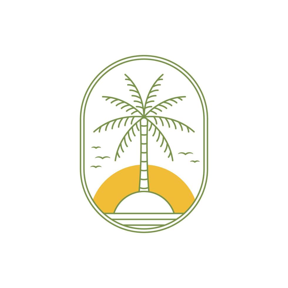 Palm tree line art logo vector illustration design, beach logo in line art style with badge for design template inspiration