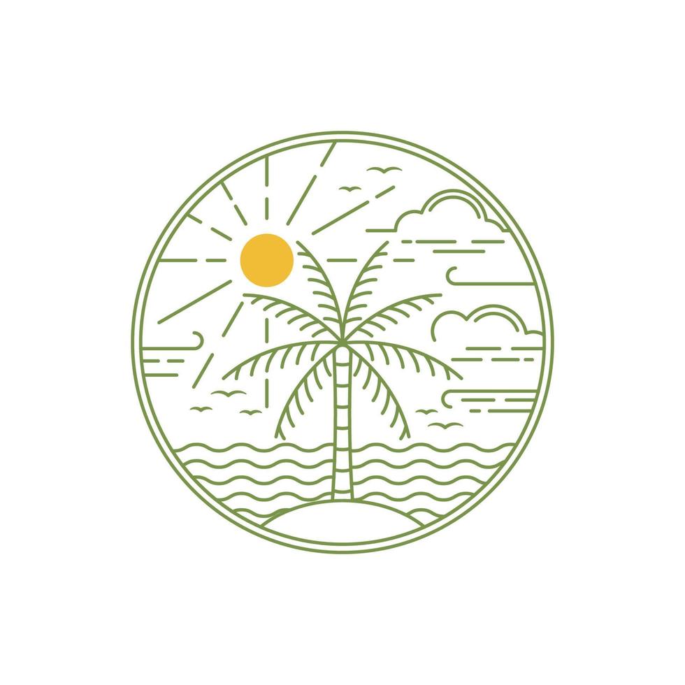 Line art of beach logo badge vector illustration design, Beach logo illustration template, summer beach design tshrits