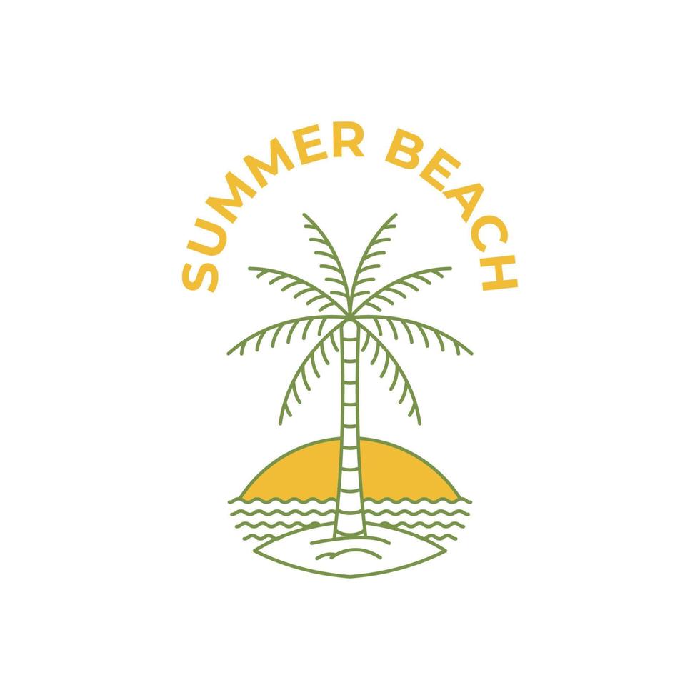 Summer beach logo vector illustration design, beach logo in line art style for design inspiration