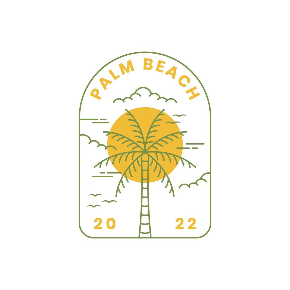 Palm tree with beach in line art style, beach logo vector illustration design template inspiration