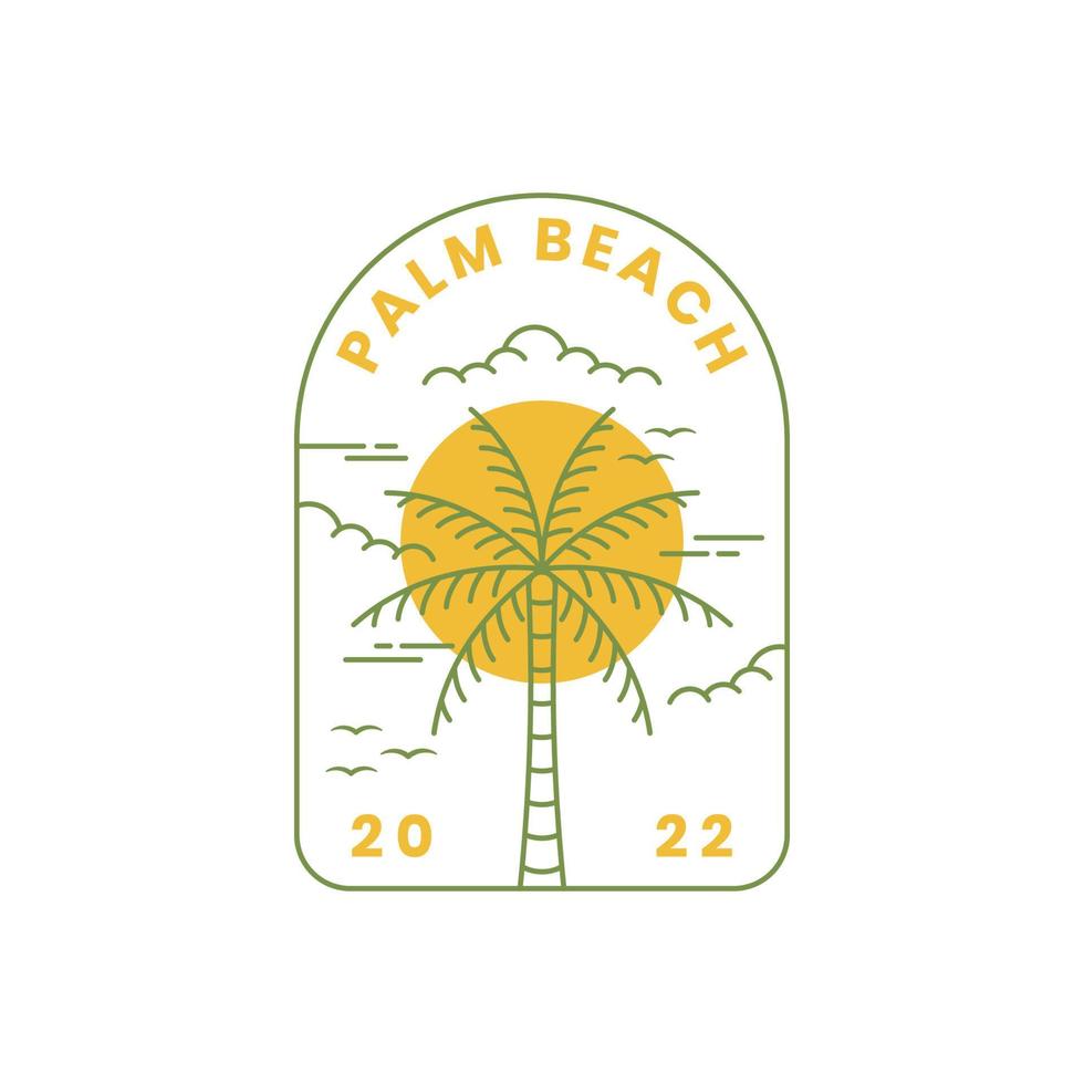 palmera con playa en estilo de arte lineal, inspiración de plantilla de diseño de ilustración vectorial de logotipo de playa vector