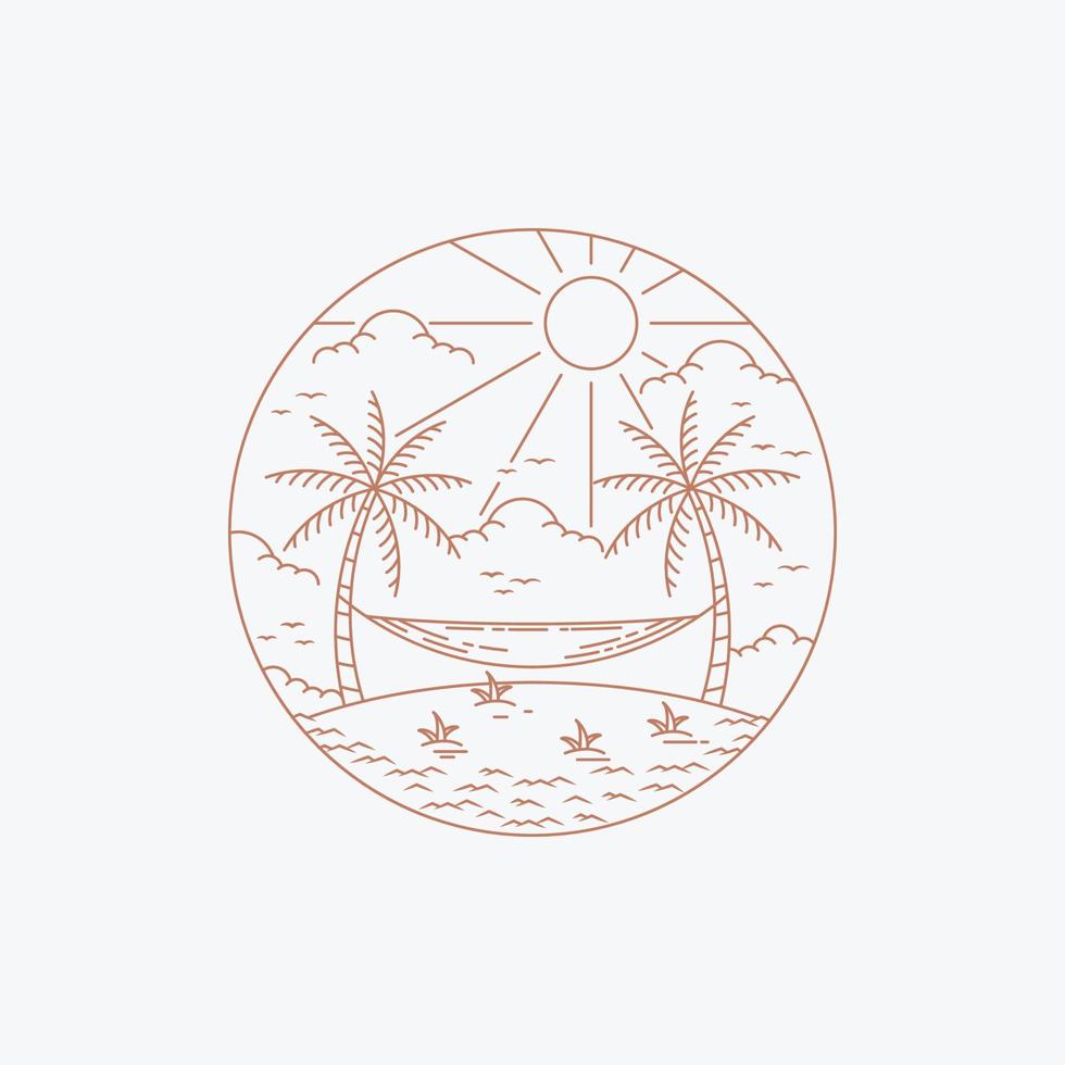 Summer beach in line style, beach on a tropical island, line art style design template inspiration vector
