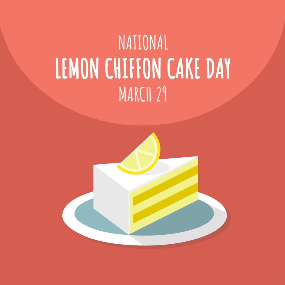 Chiffon cake with cream and lemon slices, as an icon, banner or template, National Lemon Chiffon Cake Day. vector