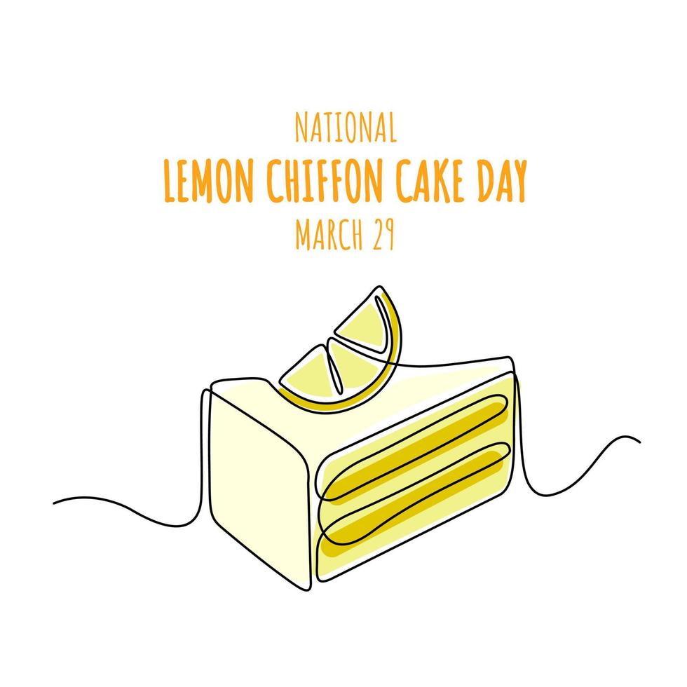 Single line drawing of lemon chiffon cake, as a template, product label, banner or poster, national lemon chiffon cake day. vector illustration.