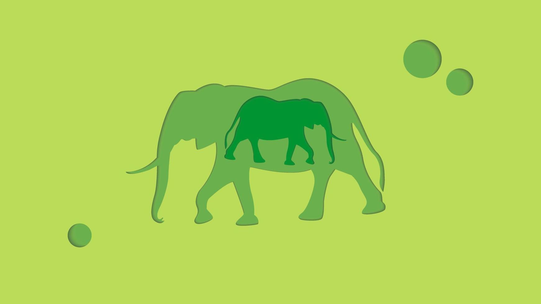 Vector graphic of elephant animal illustration with green color scheme and using paper cut out style. Background animal illustration