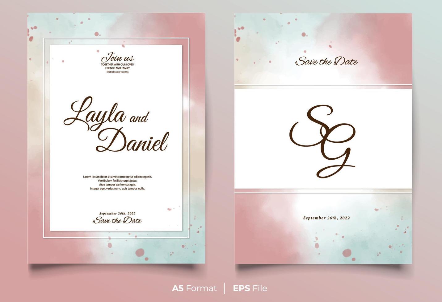 Simple watercolor wedding invitation vector