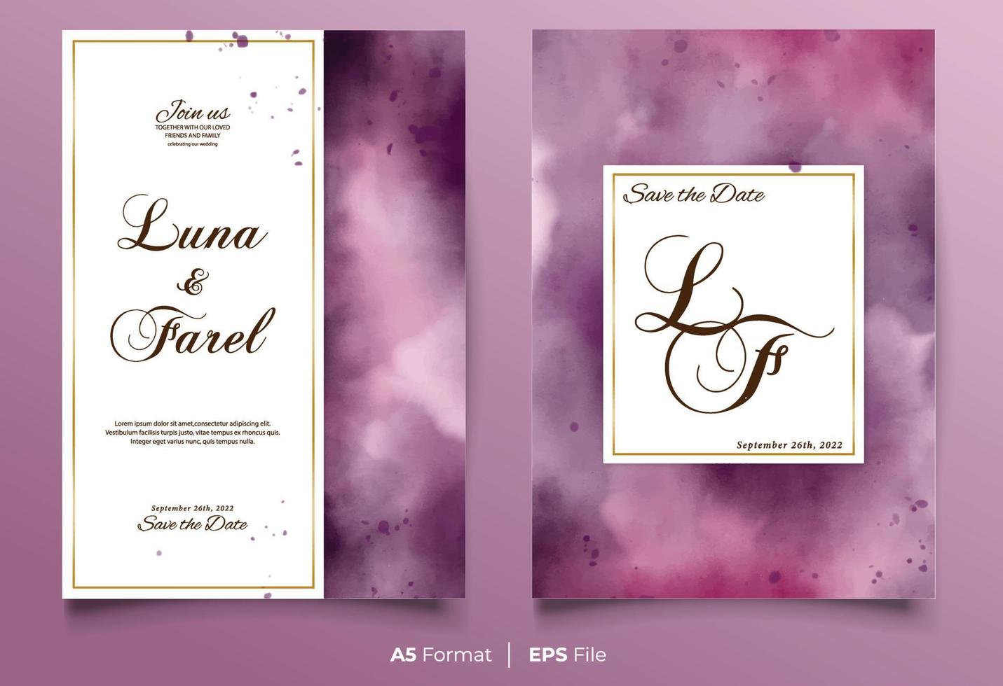 Purple watercolor wedding invitation Premium vector