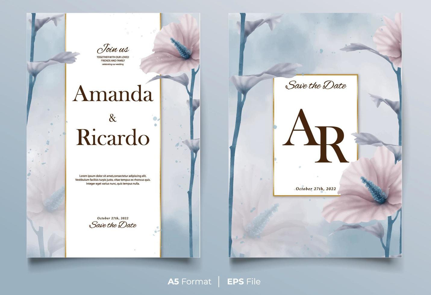 invitación de boda en acuarela con adorno de flores en colores pastel vector