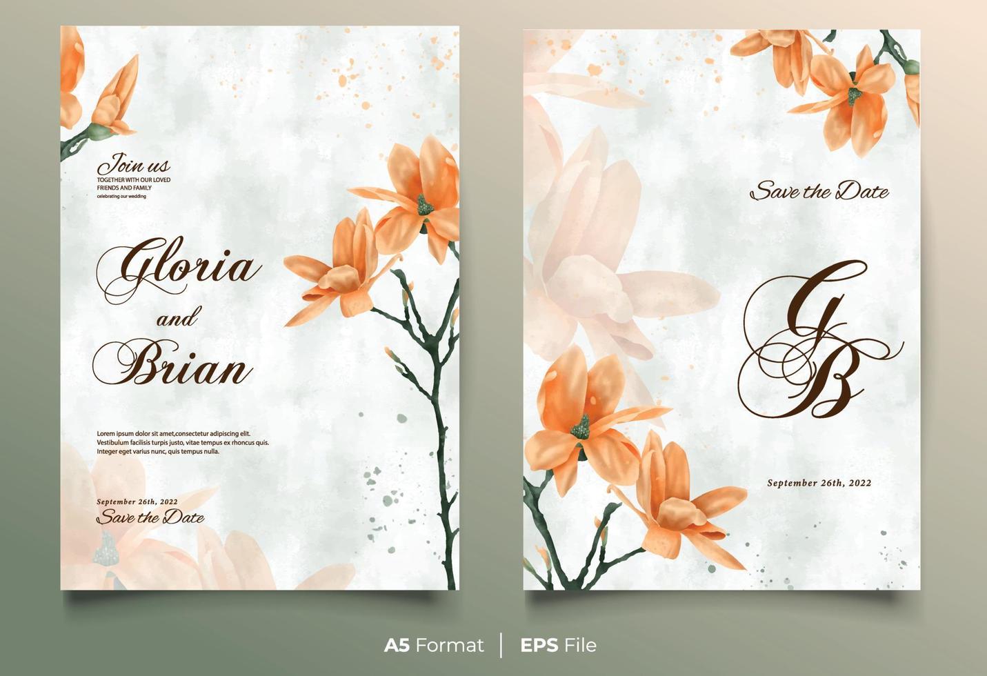 Watercolor wedding invitation with yellow flower ornament vector