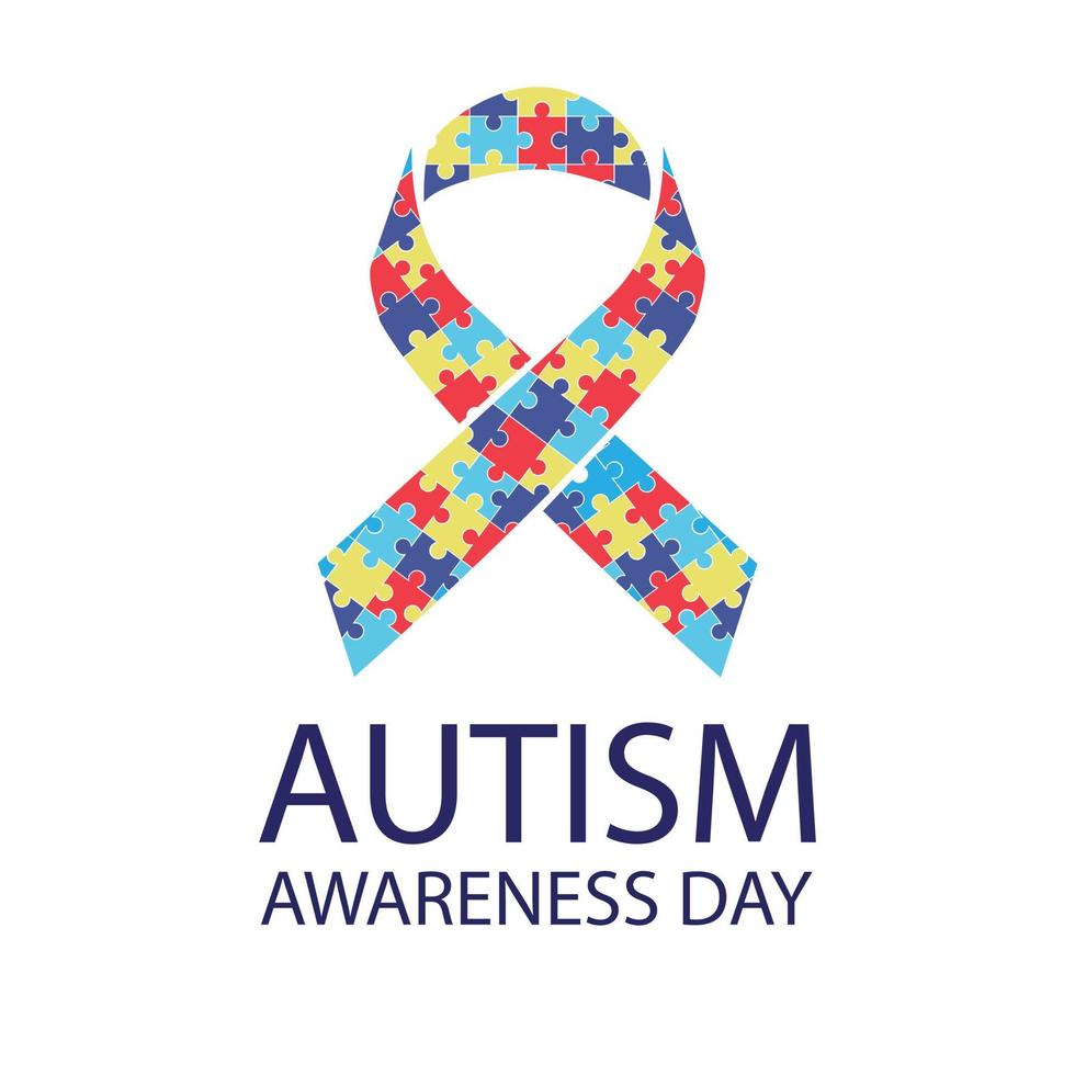 Autism Awareness Day Vector Design Free editable Poster banner with illustration of puzzle ribbon on colorful rainbow