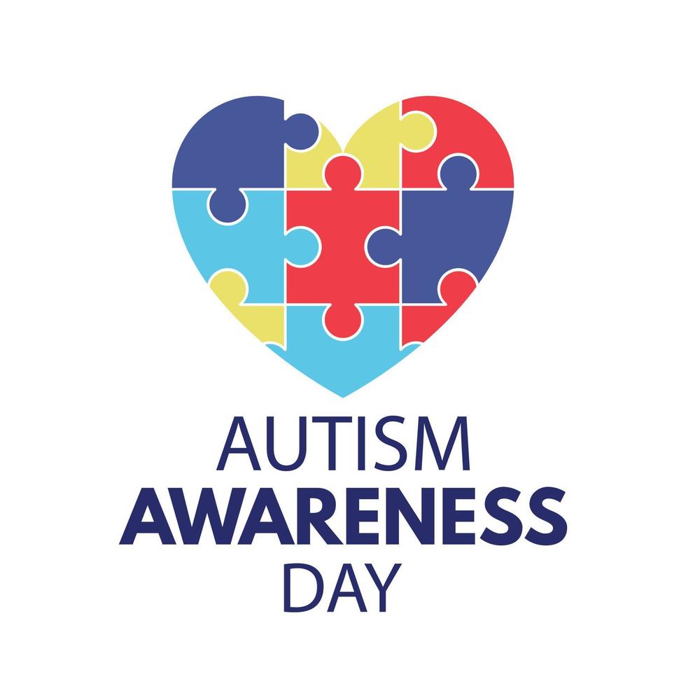 Autism Awareness Day vector poster with illustration colorful puzzle in love shape .