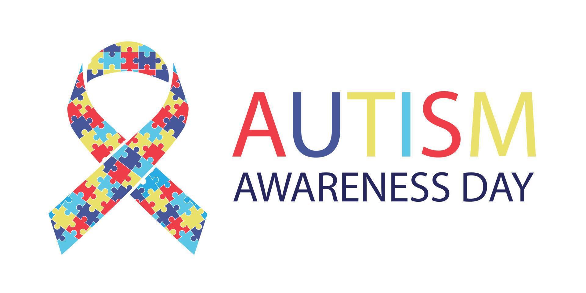 Autism Awareness Day Vector Design Poster banner free editable with illustration of puzzle jigsaw ribbon and type on colorful and rainbow color