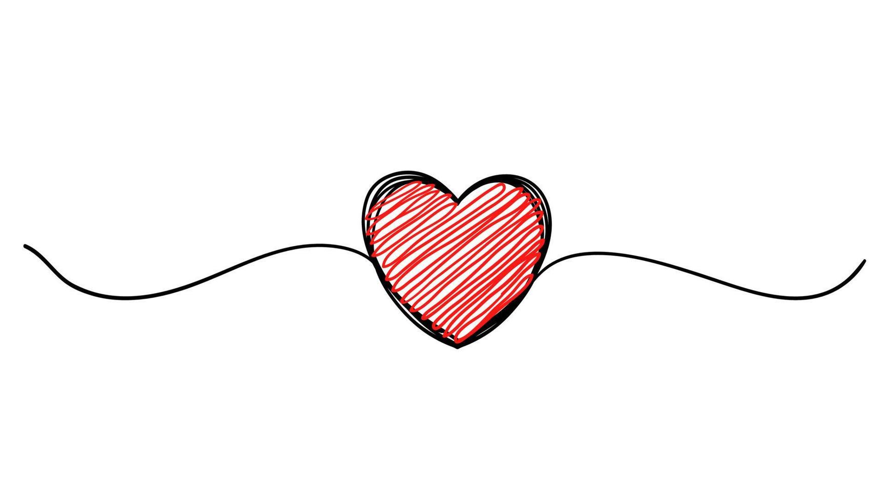 corazón dibujado a mano con garabatos redondos enredados con línea delgada, forma divisoria. vector de estilo de línea continua aislado