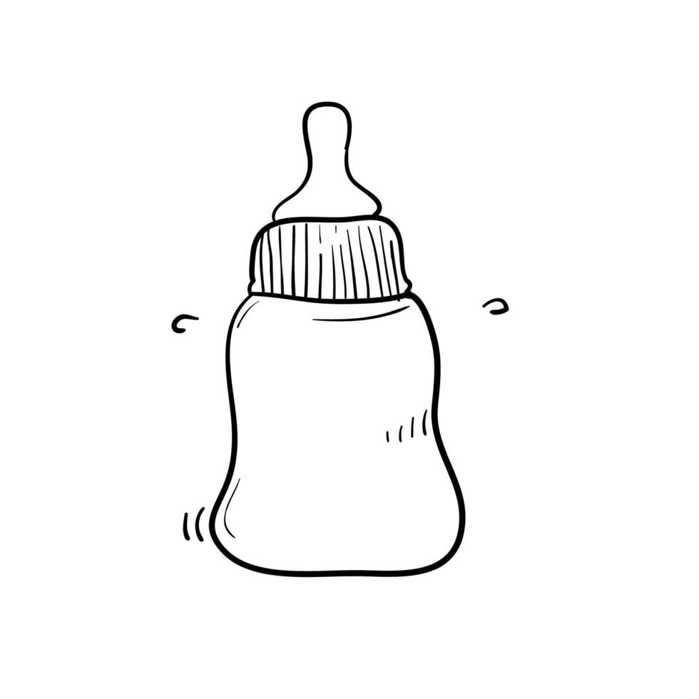 bottle of baby pacifier doodle handdrawn style vector