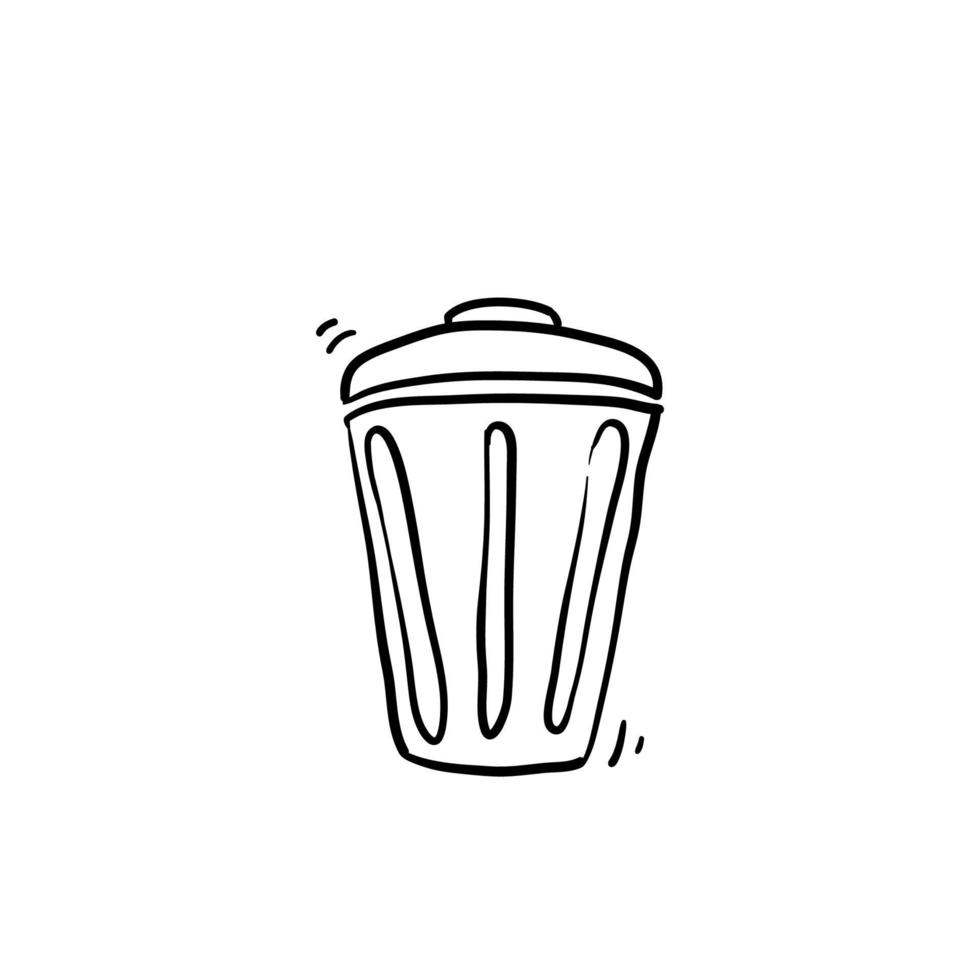 trash can illustration with handdrawn doodle style vector