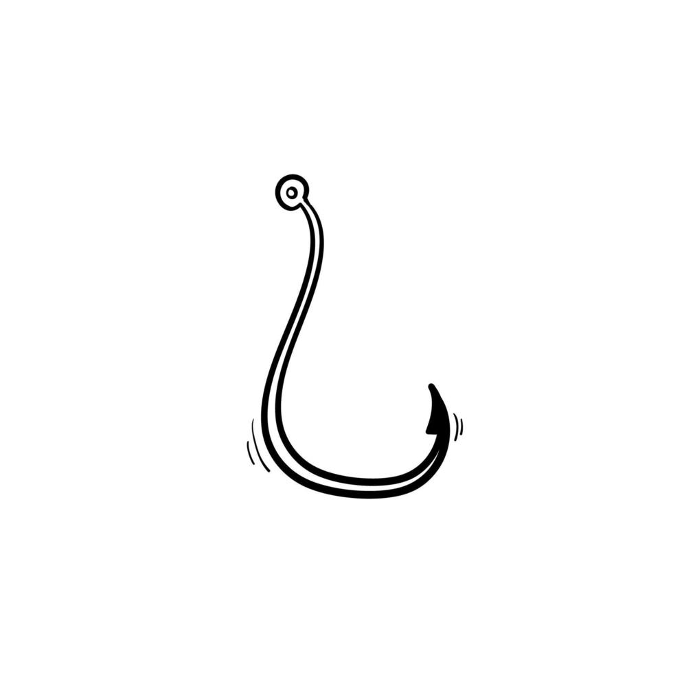 Fishing hook icon with handdrawn doodle cartoon style vector