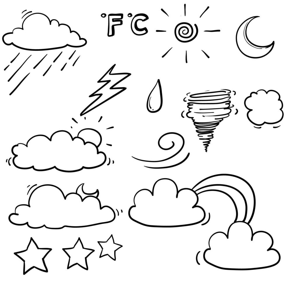 hand drawn Weather illustration with Doodle Vector Set isolated