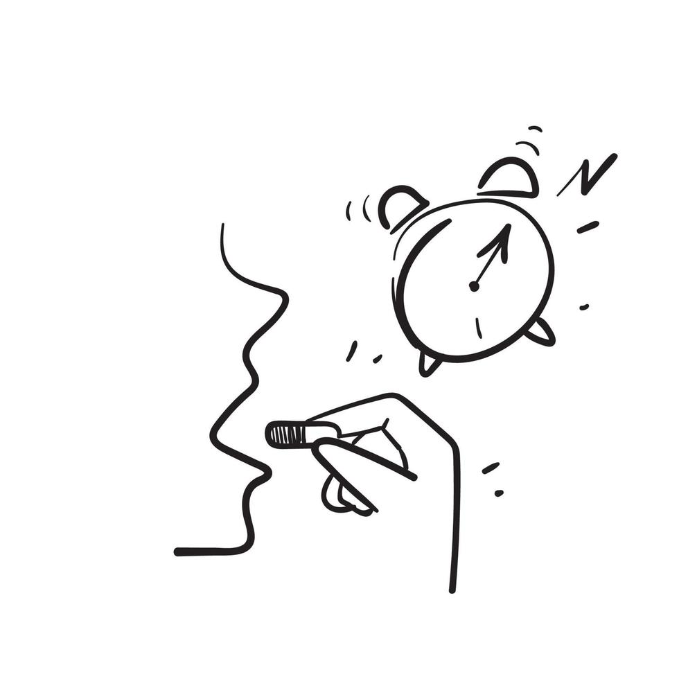 dibujado a mano doodle tiempo tomando dosis medicación icono ilustración vector aislado