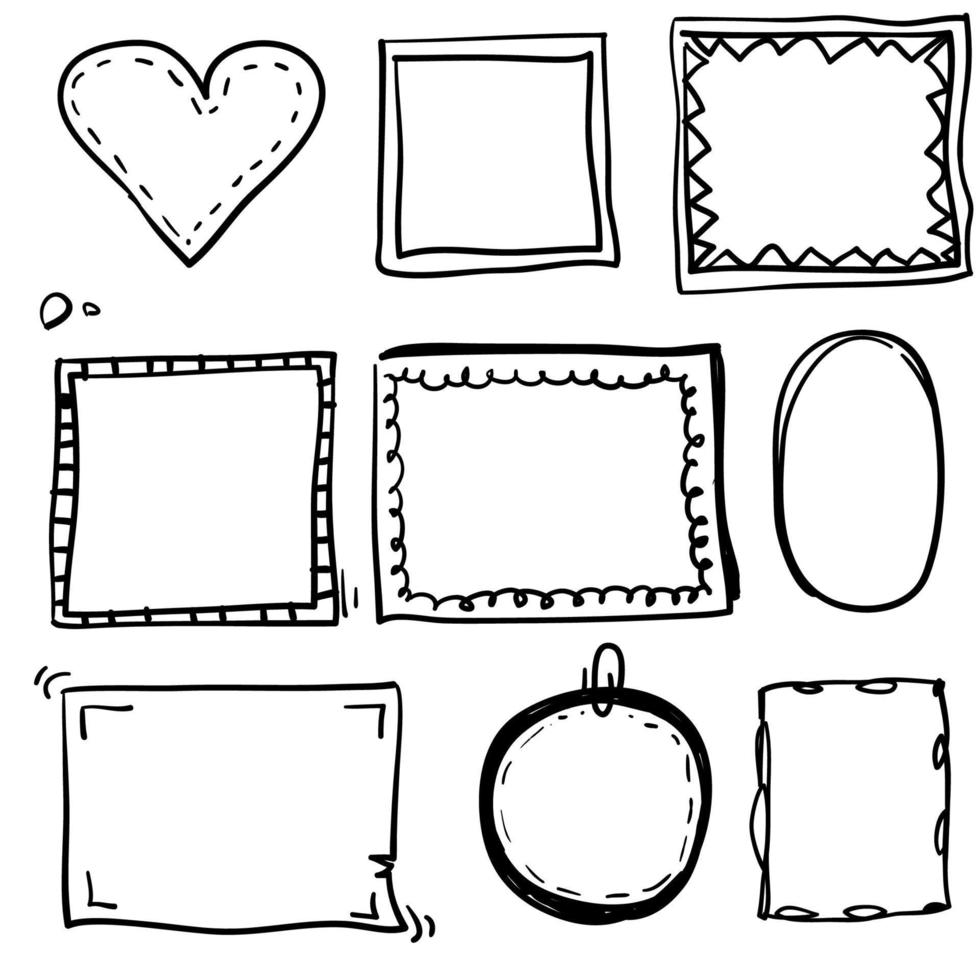 Hand drawn set of simple frame and border with different shapes, heart, square, oval. Cut isolated vector illustration for your banner design vector illustration