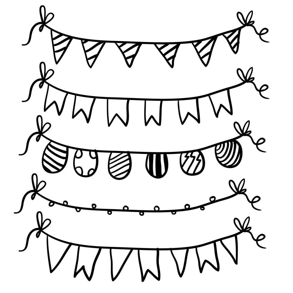 doodle garland flag illustration with hand drawn doodle style vector