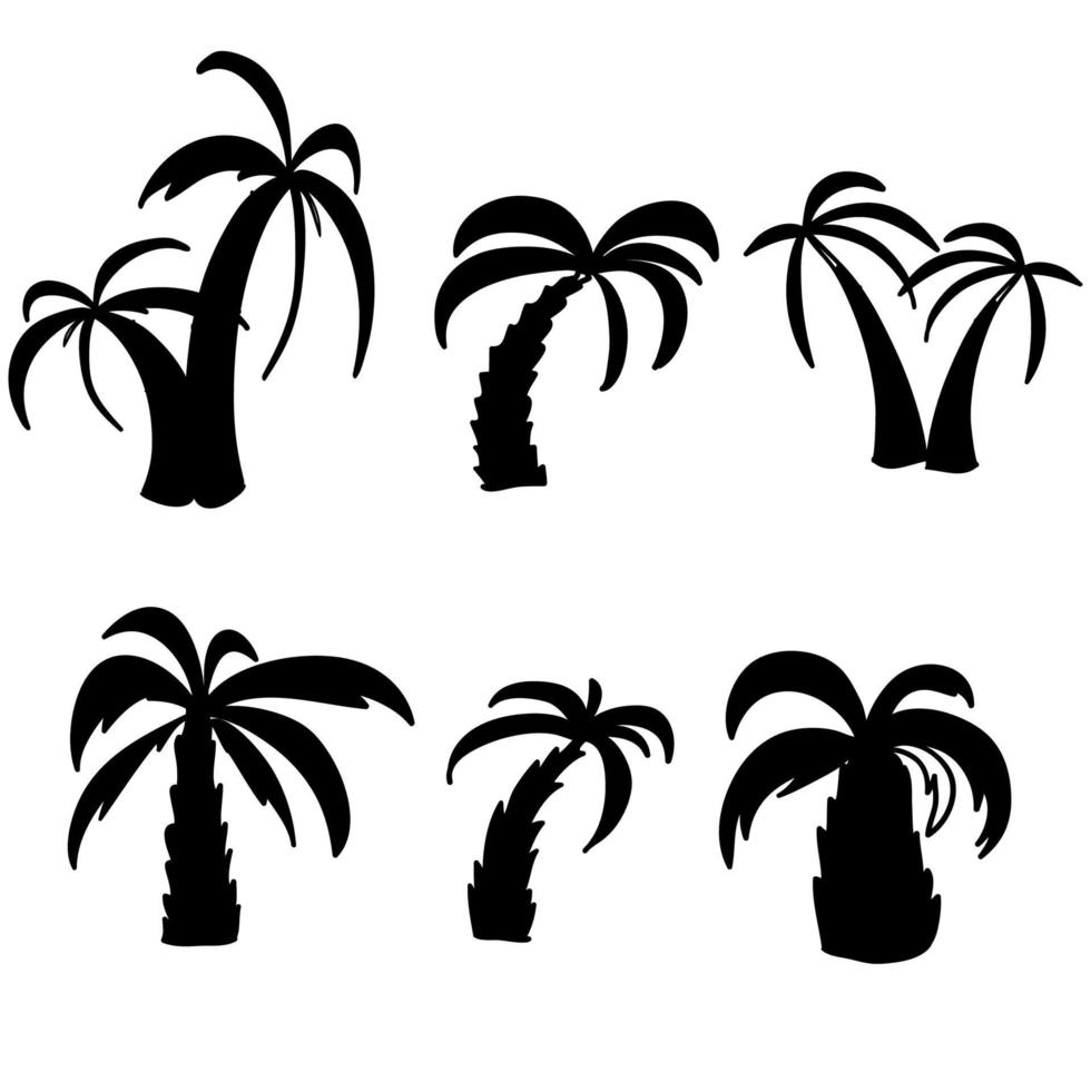 conjunto de ilustración de palmera dibujada a mano con vector de estilo de arte de línea de garabato aislado en blanco