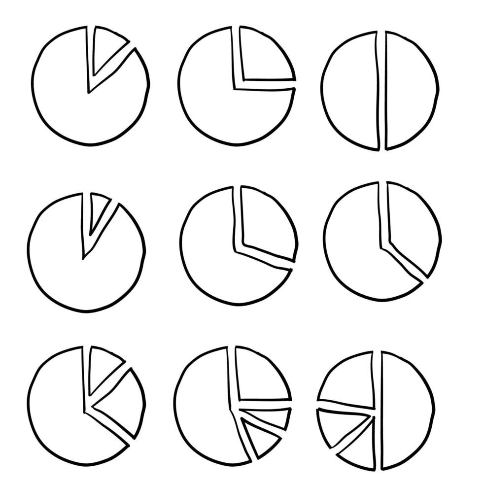 handdrawn pie chart data with doodle cartoon style vector illustration