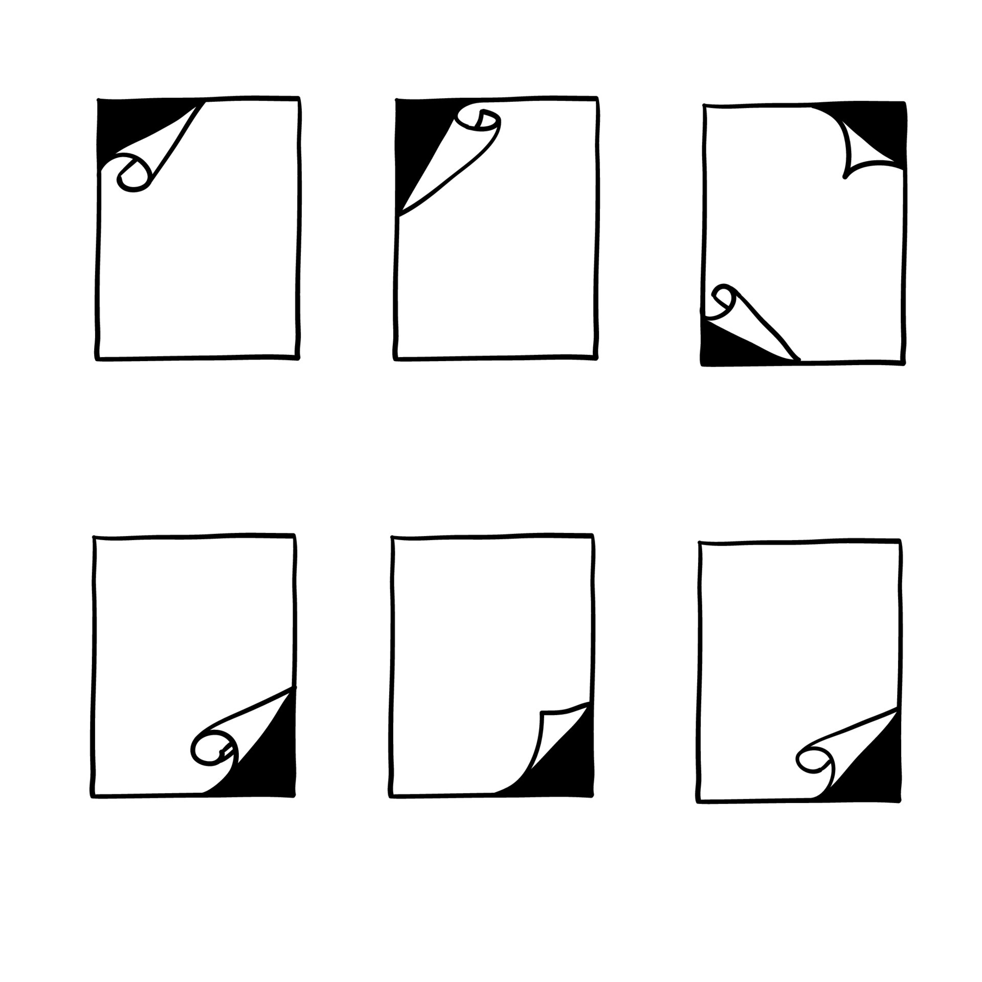 set of Curled corners set. Paper page curl corner, flip turn fold sheet