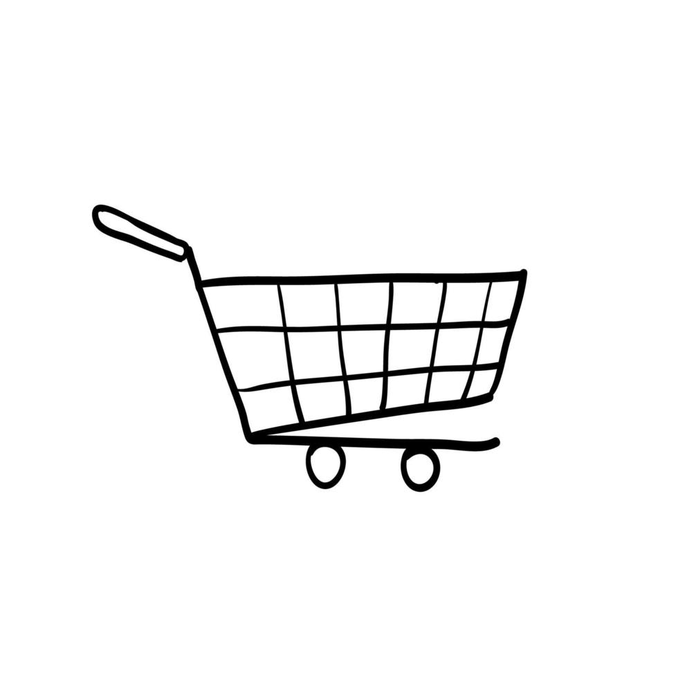 Shopping cart illustration for web, mobile apps. Shopping cart trolley icon with hand drawn doodle style vector