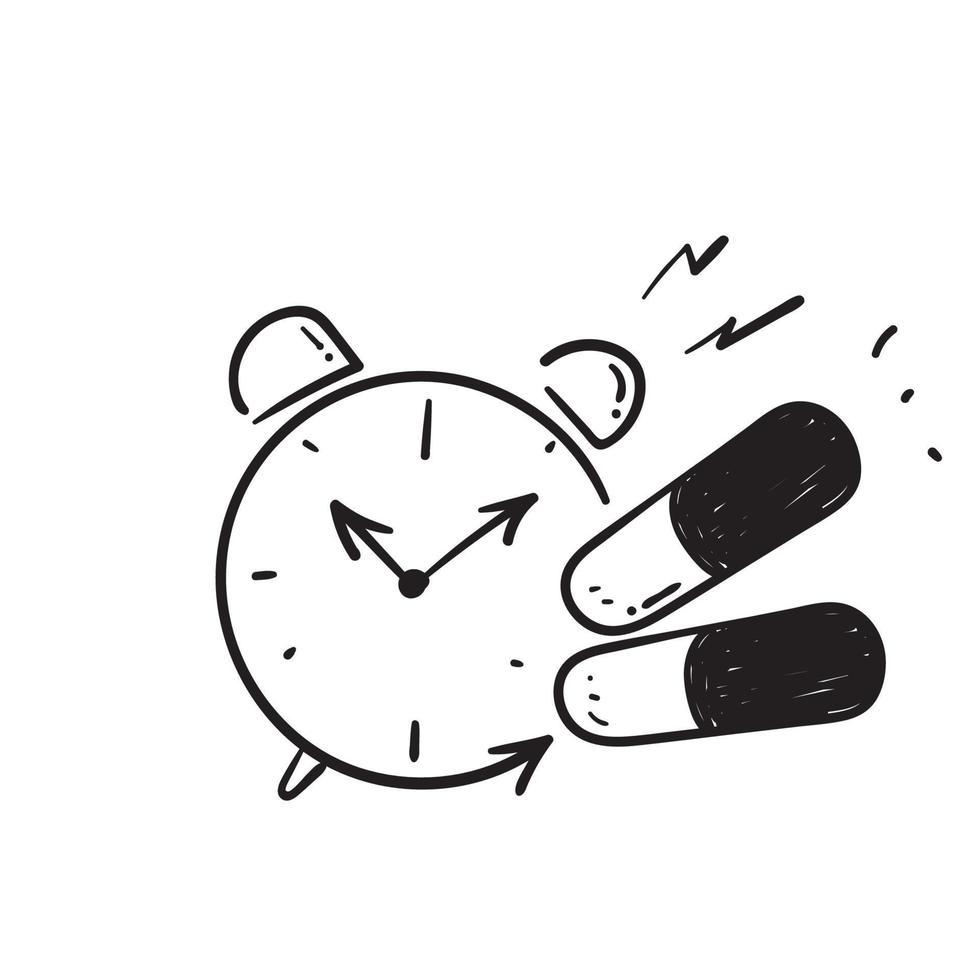 hand drawn doodle time taking dose medication icon illustration vector isolated