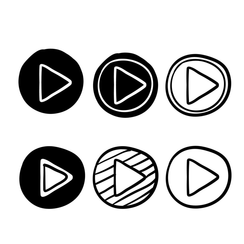icono de botón de reproducción con estilo de garabato dibujado a mano aislado en fondo blanco vector