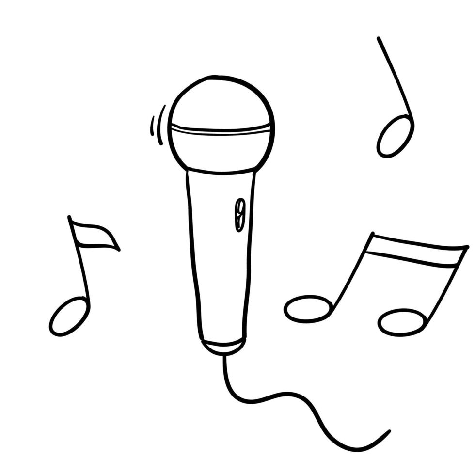 Microphone with notes icon in doodle handdrawn style vector