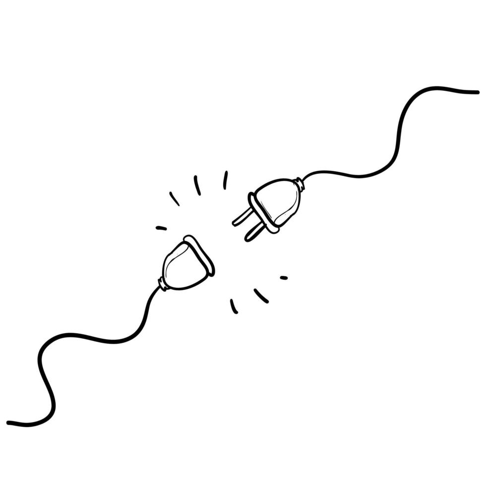 Electric socket with a plug. Connection and disconnection concept for 404 error connection. handdrawn doodle style vector