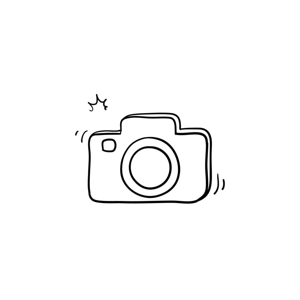 Photo camera vector icon with handdrawn doodle style vector isolated on white