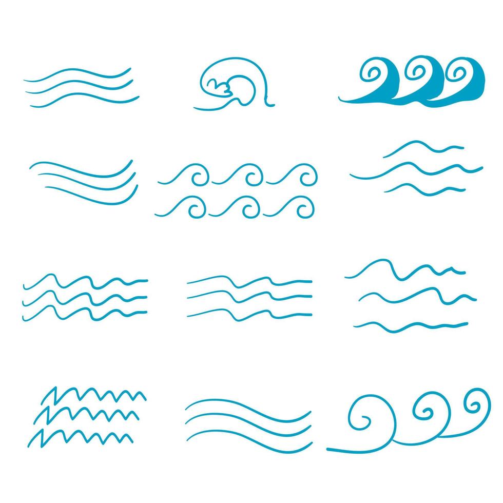 Set of thin line waves vector with handddrawn doodle vector