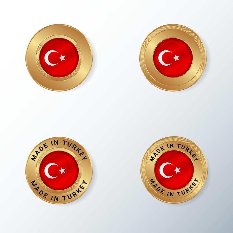 Golden badge icon with Turkey country flag. vector