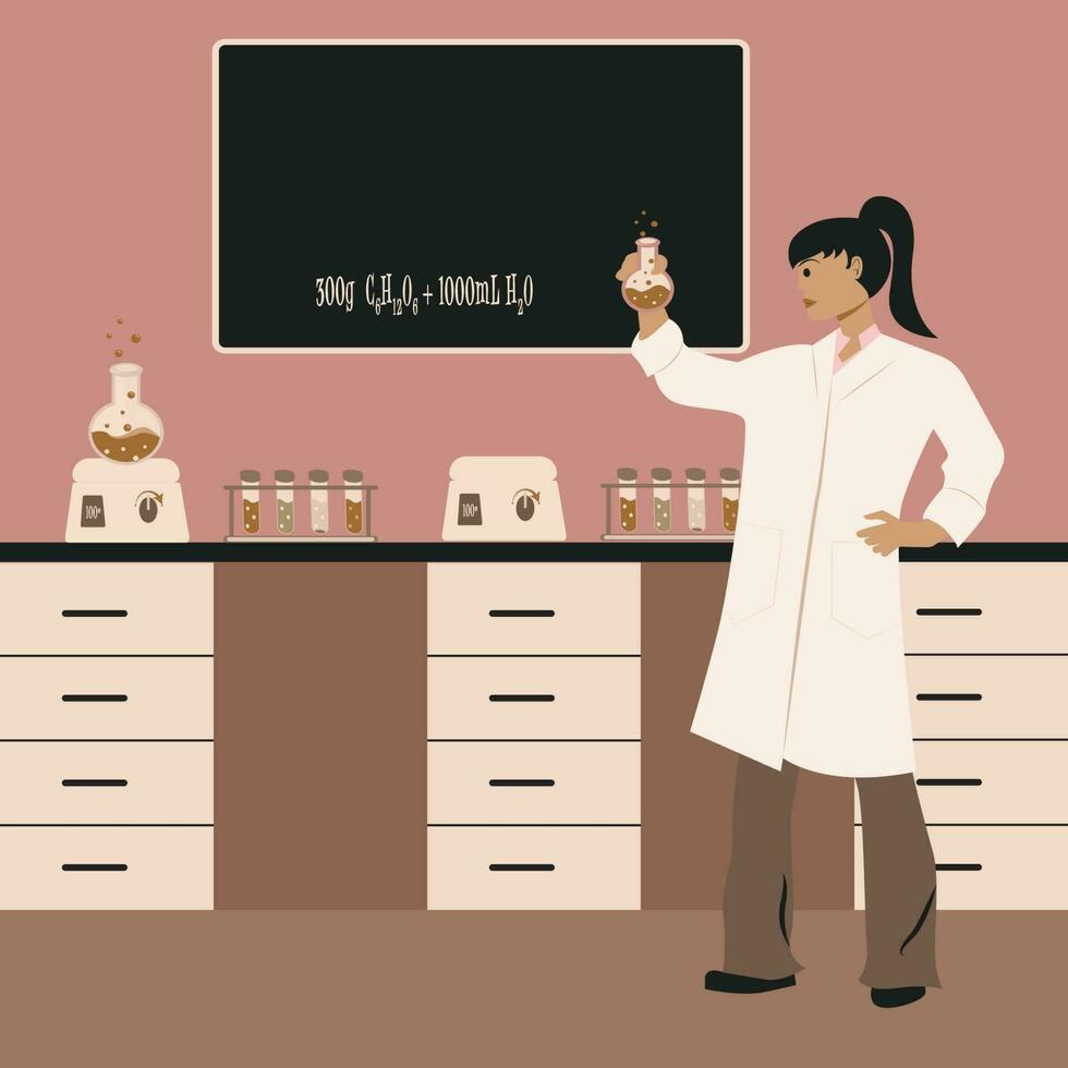 Female scientist working at her lab bench vector