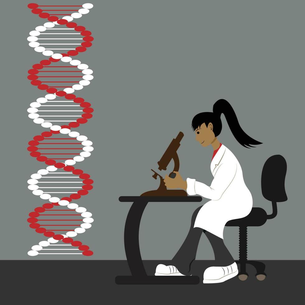 científico femenino haciendo trabajo de microscopio vector