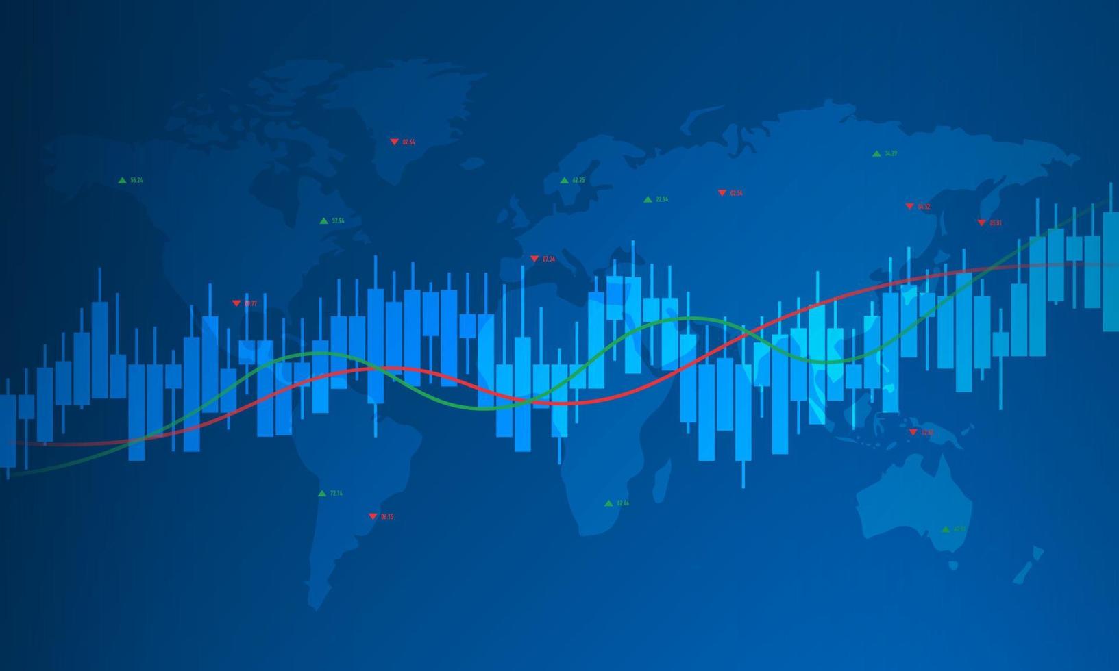 World Map with Financial Data Graph Chart on Blue Background. vector