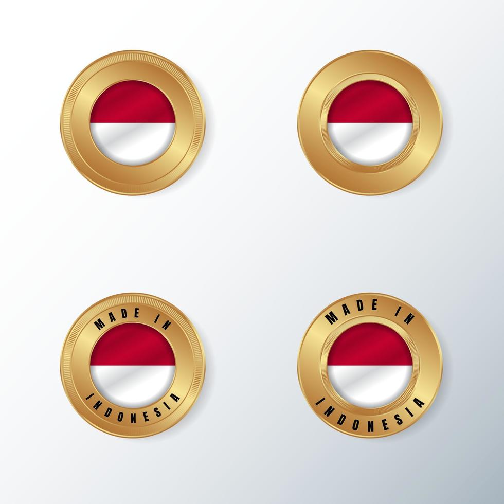 icono de insignia dorada con bandera de país de indonesia. vector