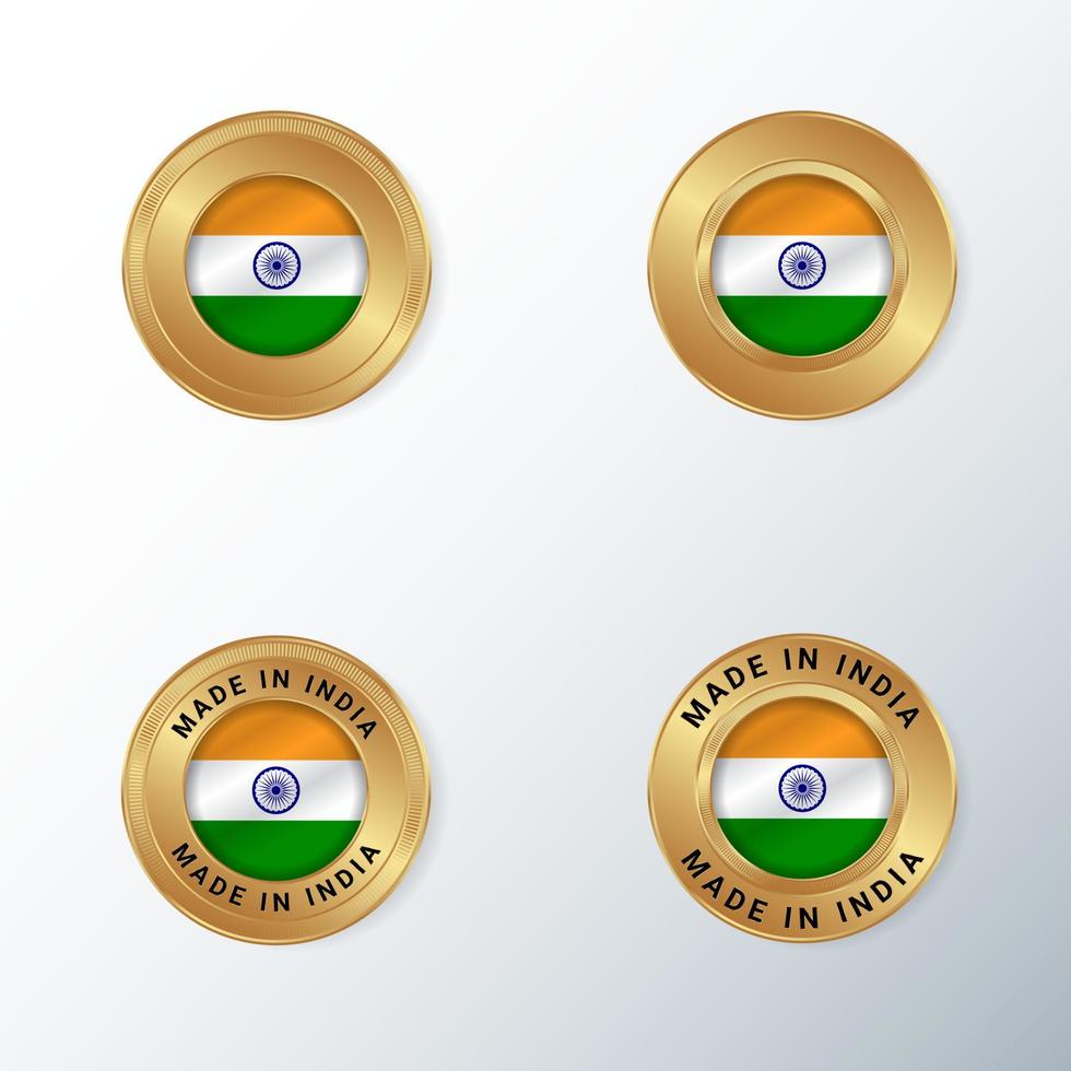 Golden badge icon with India country flag. vector