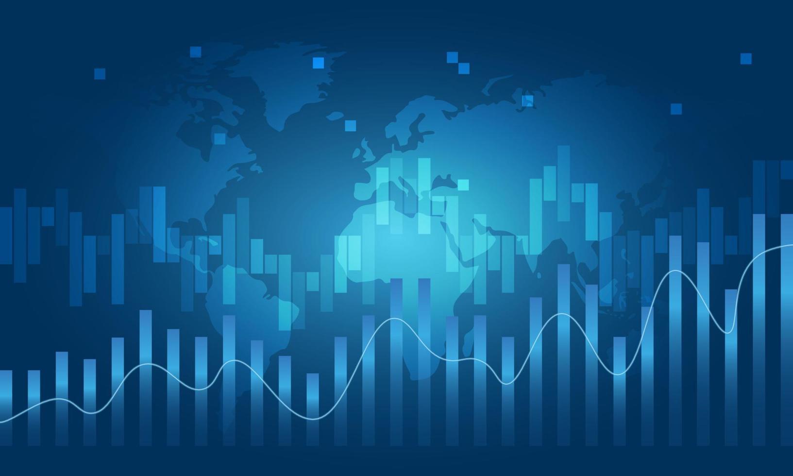 World Map with Financial Data Graph Chart on Blue Background. vector