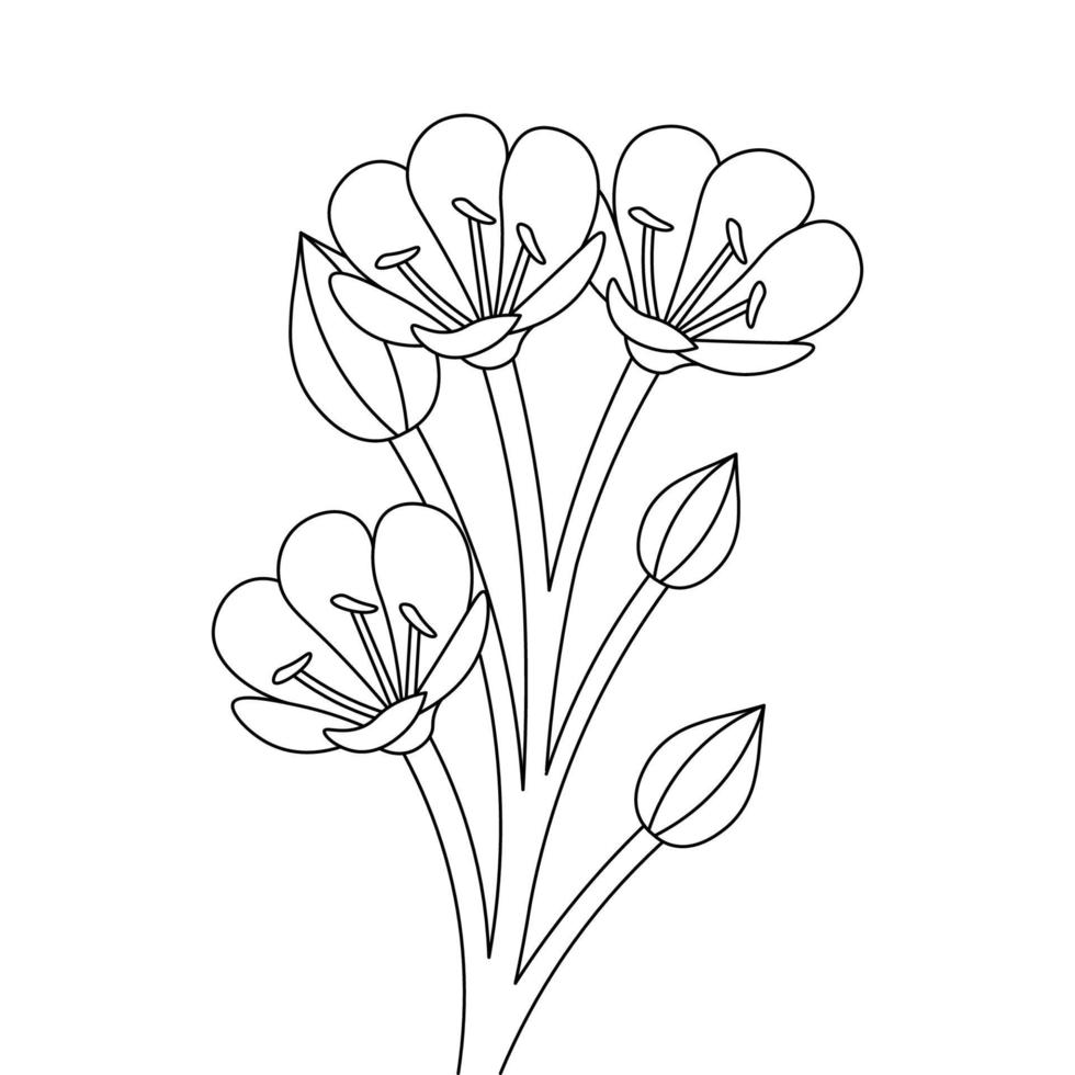 página para colorear de flores silvestres dibujadas a mano para la ilustración de libros para niños vector