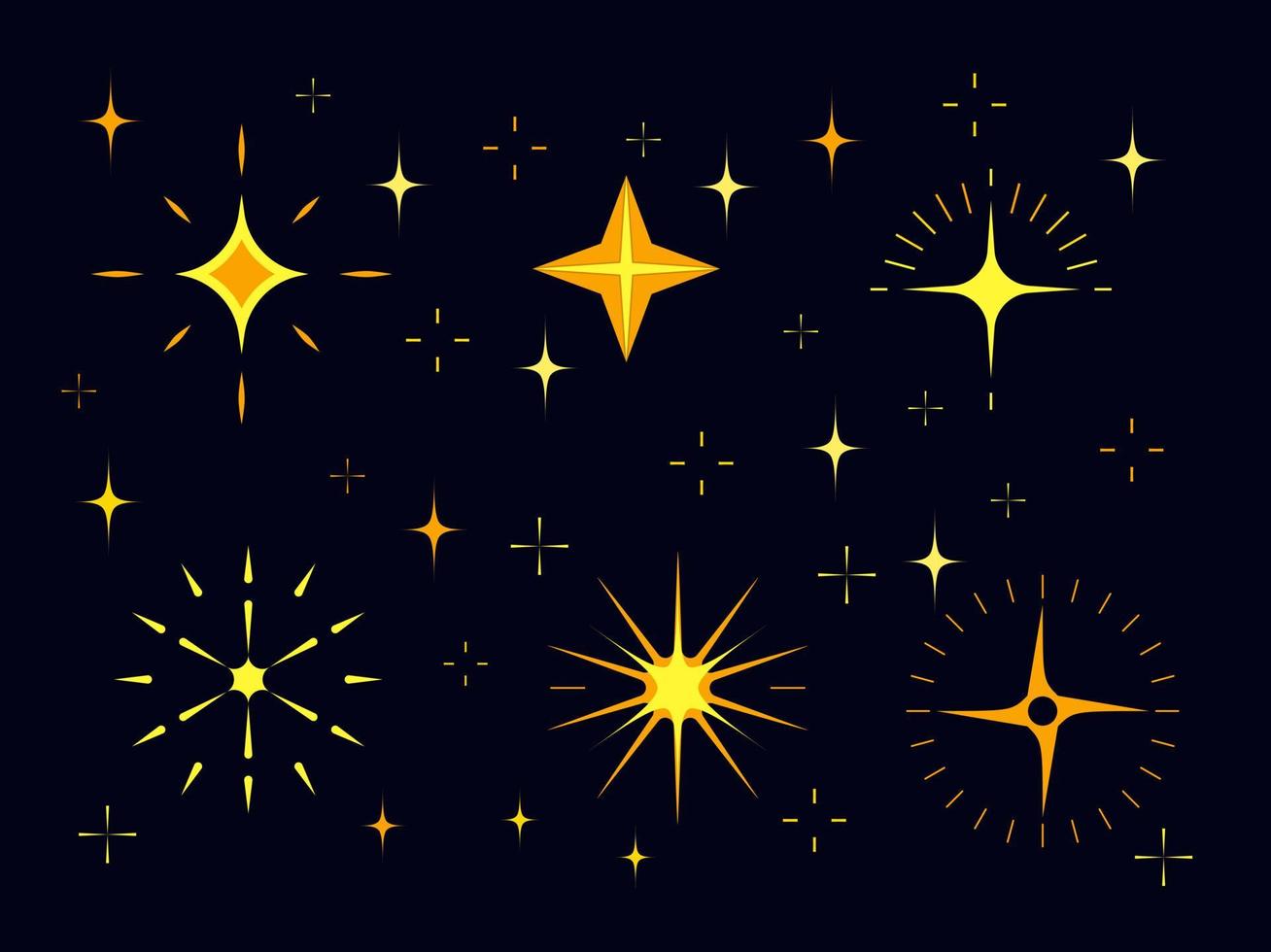 conjunto de ilustración de icono de estrella, centelleo, fuegos artificiales, destello brillante, brillo, lindo, elementos vector