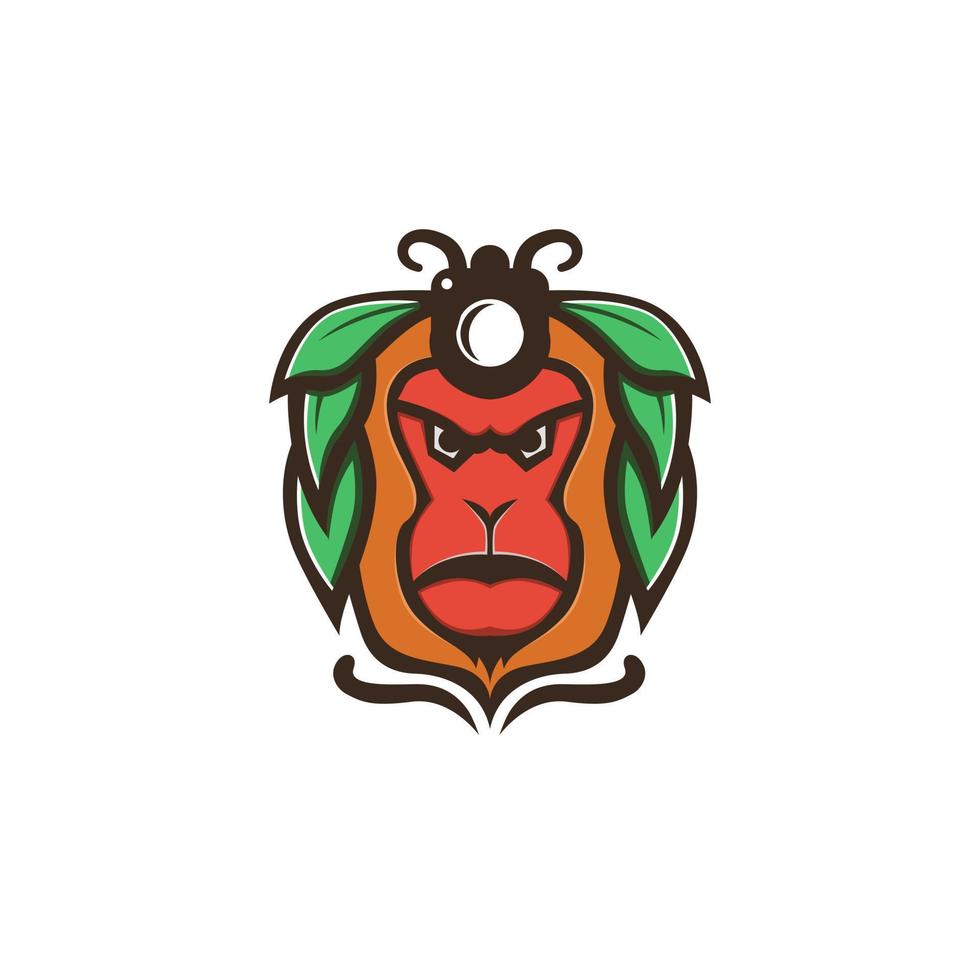 Monkey logo vector, animal logo illustration. Red face monkey with camera on head. Wild nature photography vector