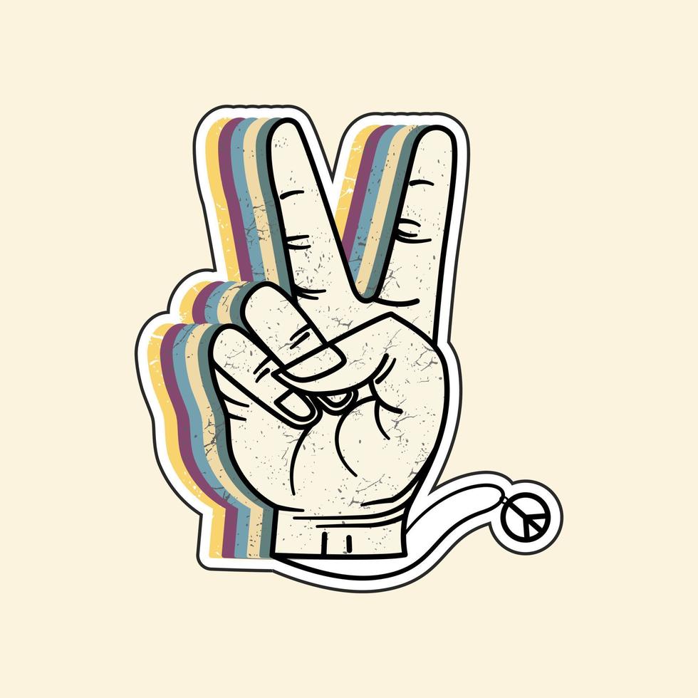 Peace sign symbols with v gesture. Retro styled vector illustration for t-shirt, sticker, poster design.