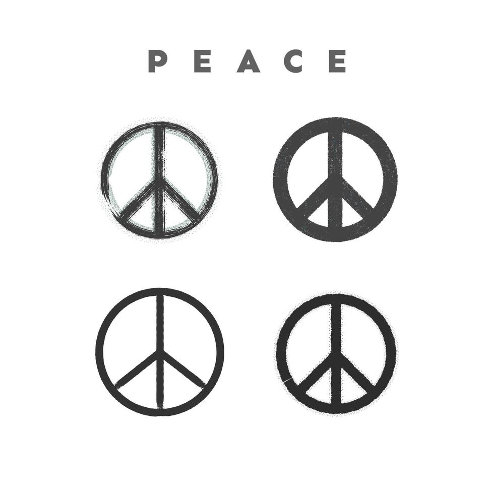 conjunto de signos de paz grunge, ilustración vectorial del símbolo de paz con textura sucia vector