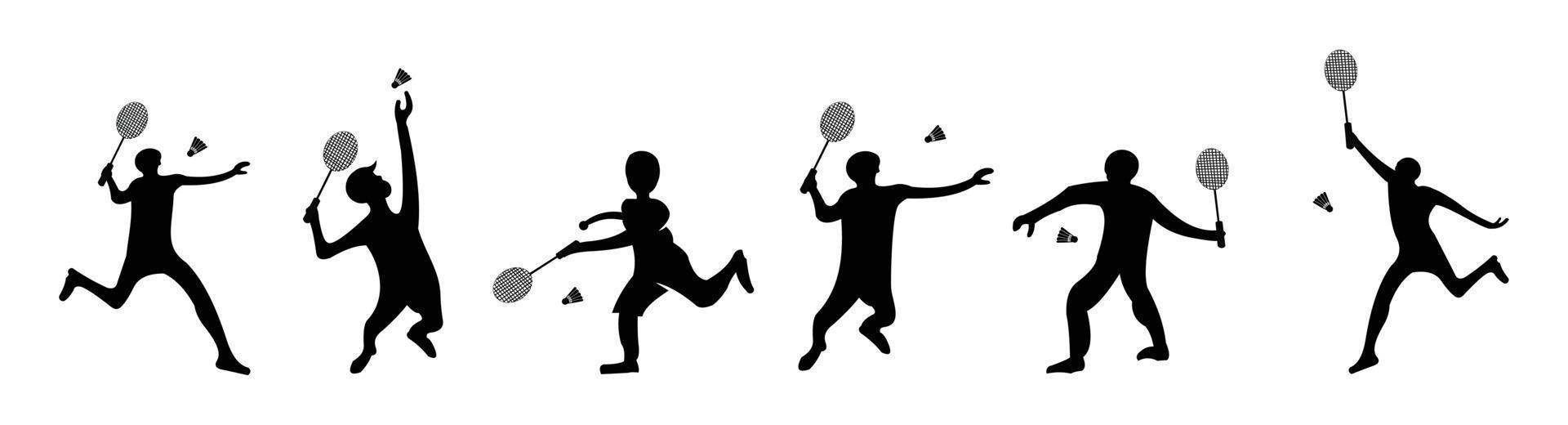 vector set silhouettes Female and male athlete play badminton