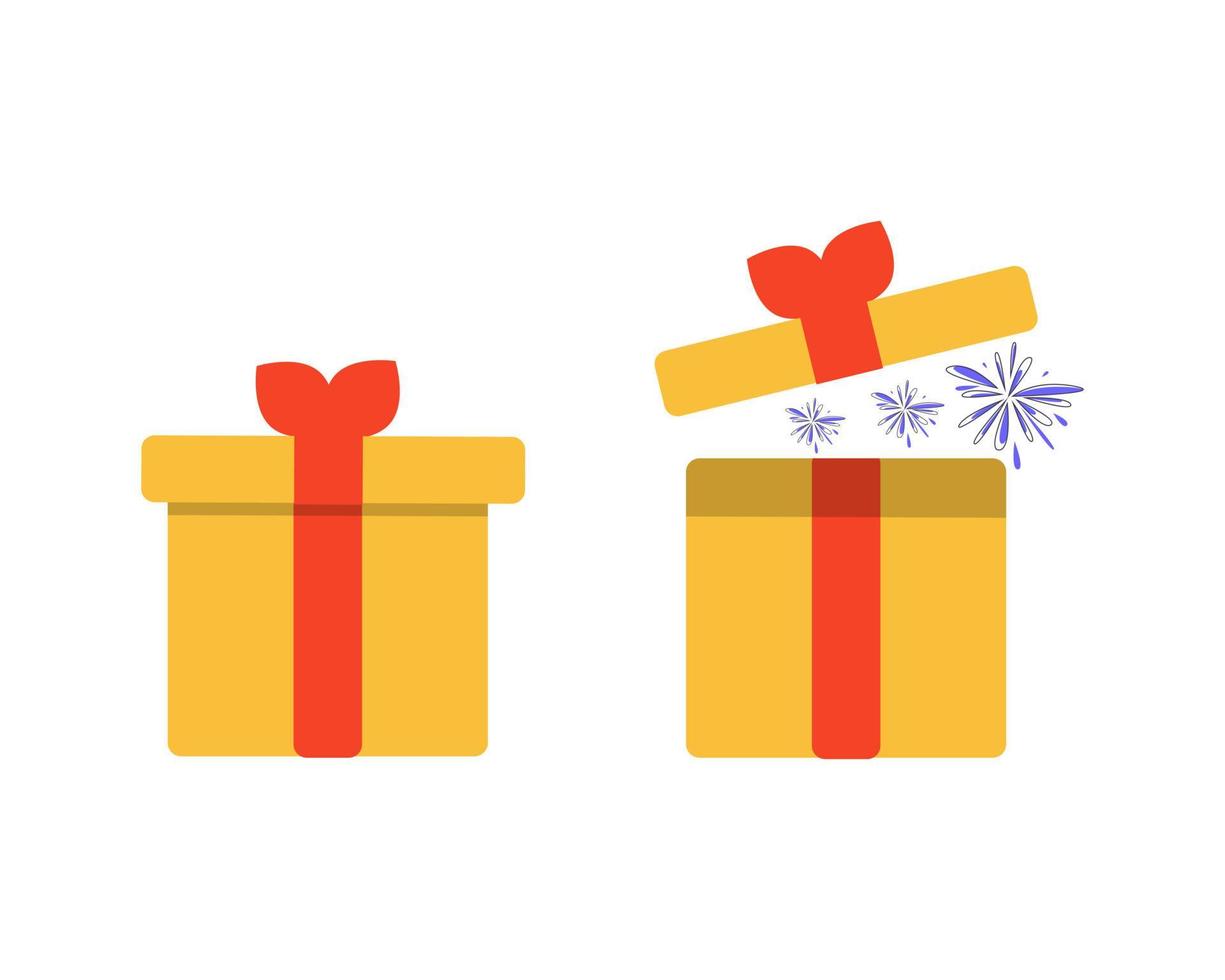 Gift box. Different present box. The surprise in the box. vector